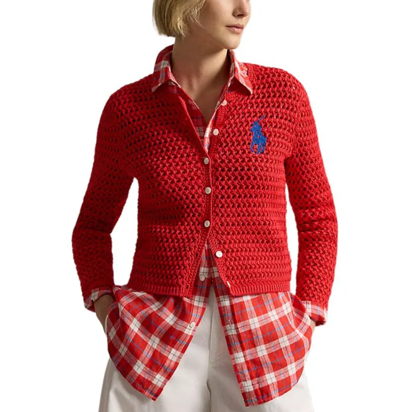 Кардиган с кружевной аппликацией Polo Ralph Lauren красный — фото 3