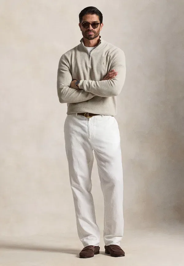 Свитер с четверть-застежкой из хлопкового трикотажа Polo Ralph Lauren Big & Tall, светло-ореховый меланж — фото 2