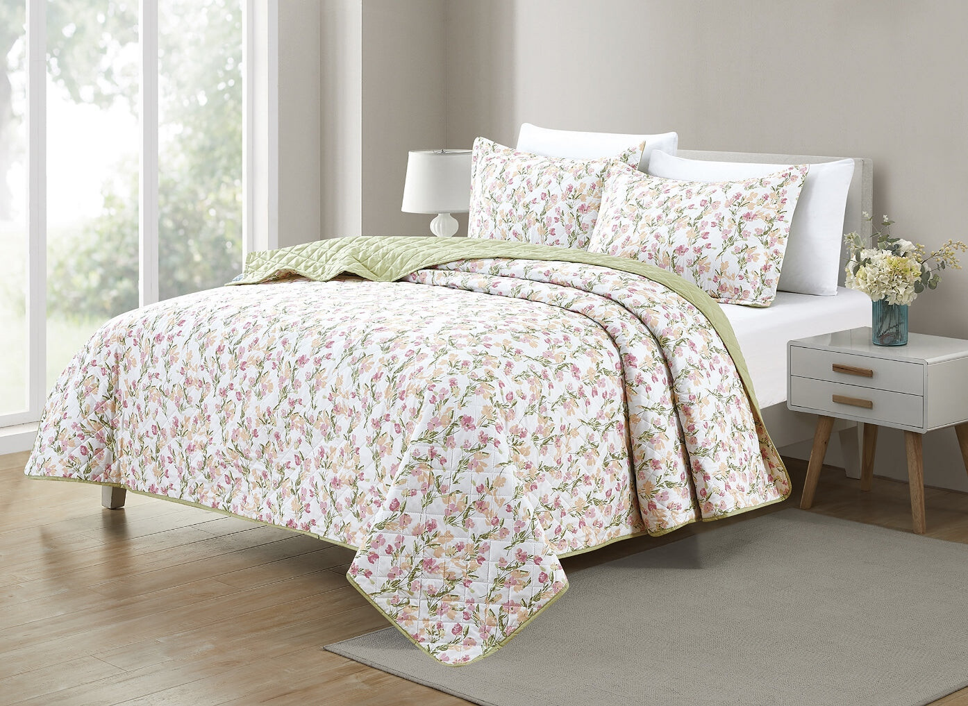 

Комплект двусторонних одеял Bibb Home из 3 предметов с принтом, цвет Sage Blossom