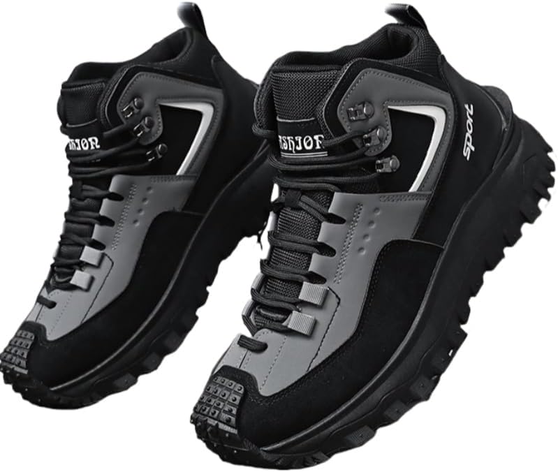 

Мужские большие походные ботинки FmShi - противоскользящие, прочные, с амортизирующей и ударопоглощающей стелькой - подходят для всех сезонов, для спорта, путешествий и повседневного использования, черный/серый