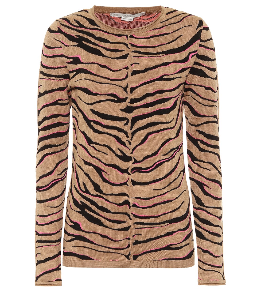 

Свитер с тигровым принтом и интарсией из смесовой шерсти Stella McCartney, разноцветный