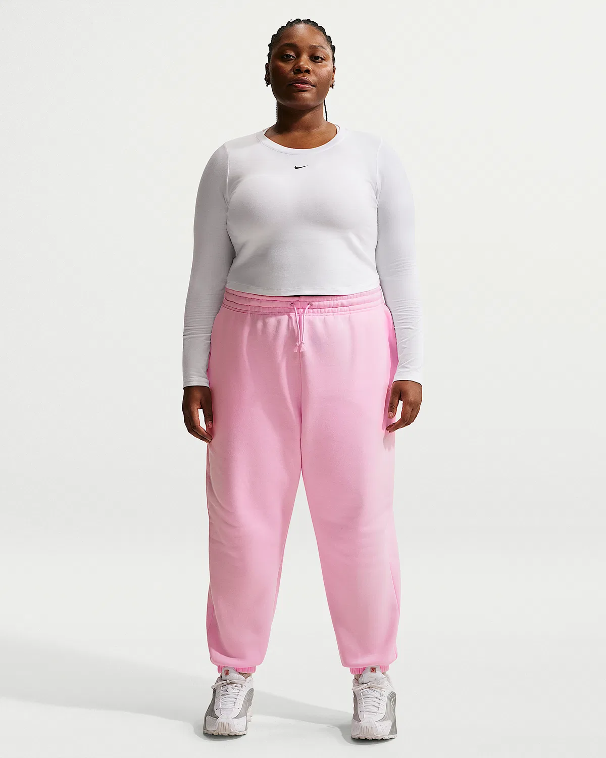 Женские свободные спортивные штаны на высокой талии (плюс сайз) Nike Sportswear Phoenix Fleece, Pink Foam/Sail