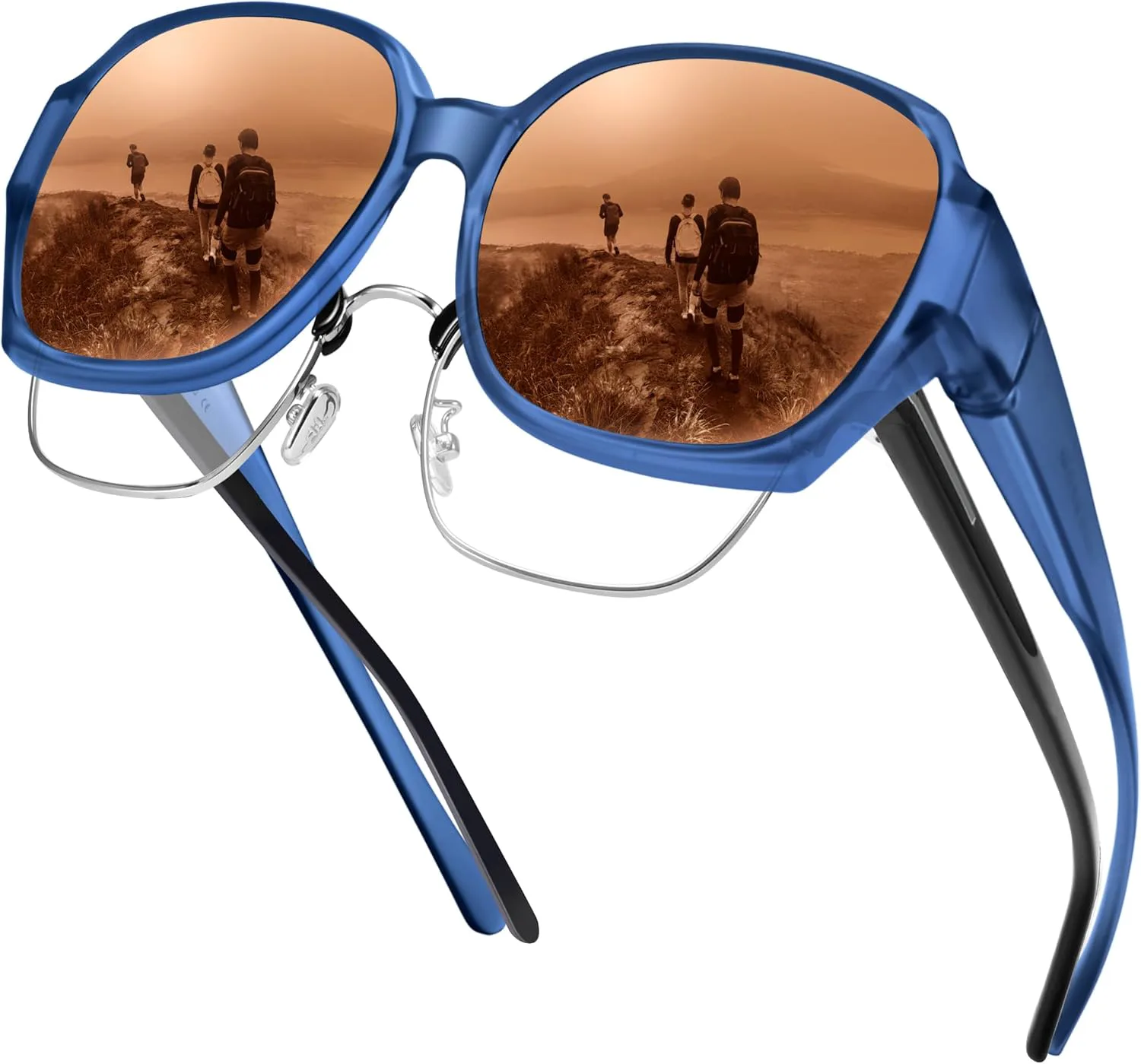 

Поляризованные солнцезащитные очки URUMQI, надеваемые поверх обычных очков, для женщин, защита UV400, квадратные, очень большие, A12 Matte Blueframe/Brown Lens