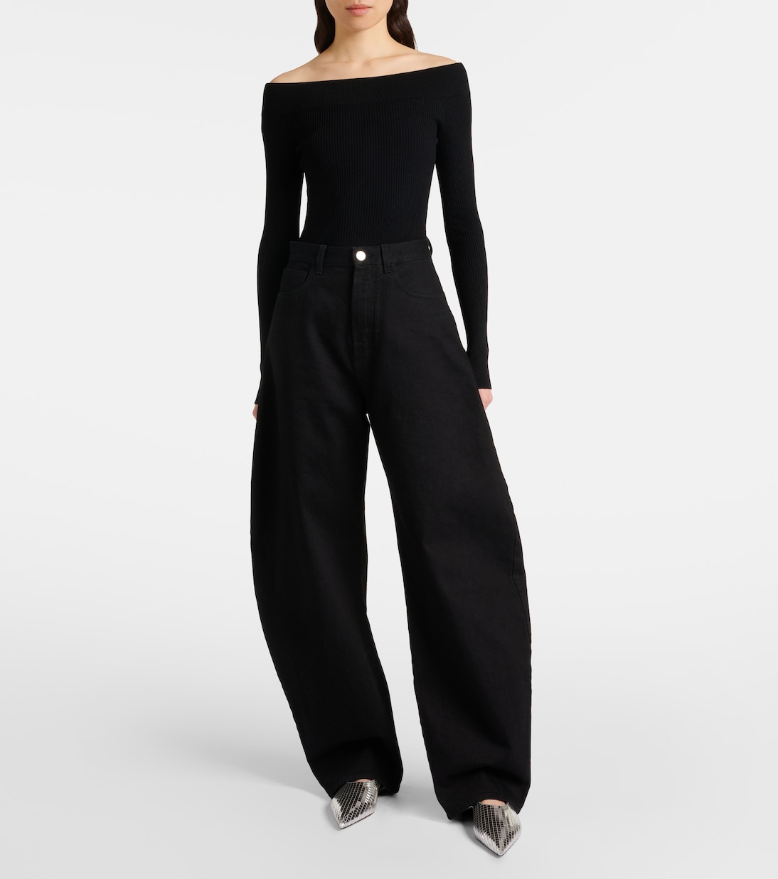 Туфли с открытой пяткой из зеркальной кожи в стиле ар-деко Alaïa, Argent — фото 3