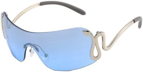 

2026 Женские солнцезащитные очки без оправы с металлическими дужками в виде змеиной кожи, стильные моноблочные градиентные очки для активного отдыха MTZJH, Blue