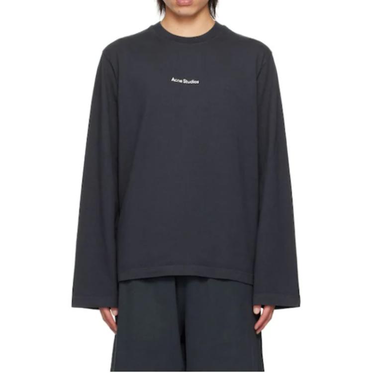 Футболка с длинными рукавами и детализированным логотипом Acne Studios, черная — фото 4