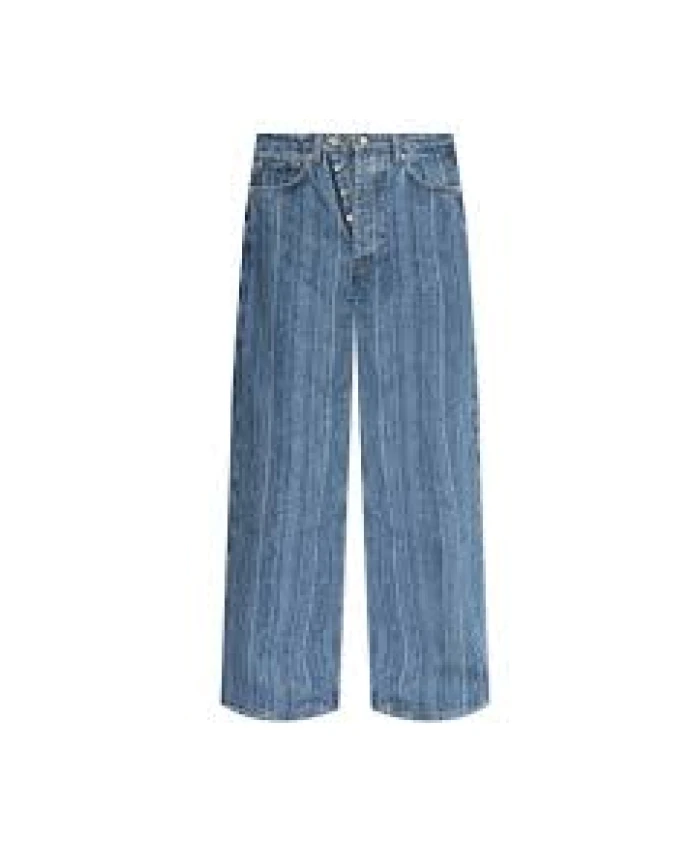 

Свободные джинсы из фактурной джинсовой ткани с двойной ширинкой Ganni, синий