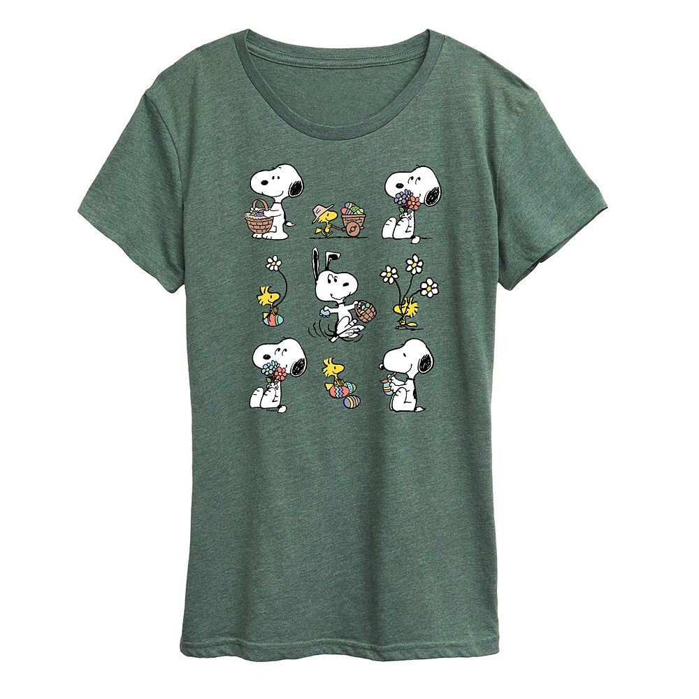 

Женская футболка с весенним узором и графическим рисунком Peanuts Snoopy & Woodstock Licensed Character, цвет Heather Green