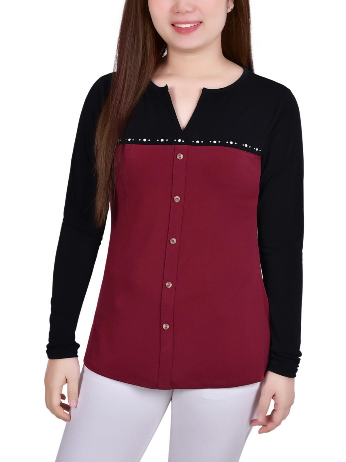 

Женская блузка Petites Colorblock с декором NY Collection, цвет wine