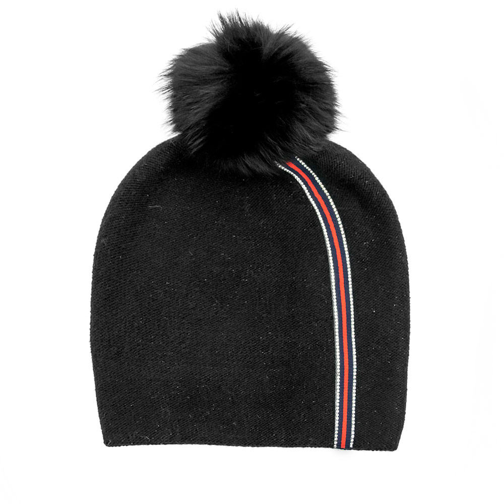 

Вязаная шапка Peter Glenn в полоску с помпоном из лисьего меха (женская), Black Fox