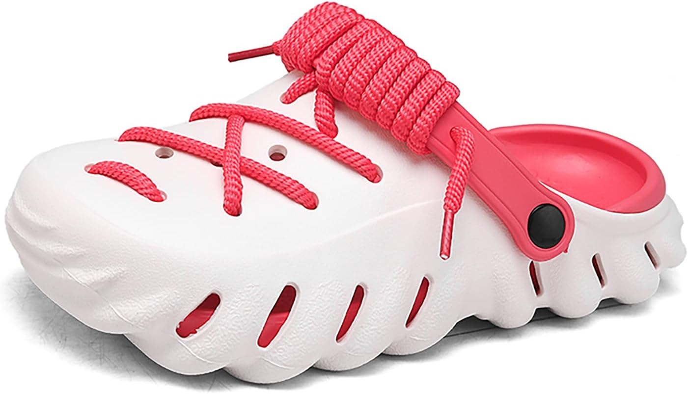 

Женские, мужские и сабо-мюли на платформе EVA с шнуровкой, удобные, легкие, без застежек, с нескользящей подошвой, дышащие, сандалии-шлепанцы для повседневного ношения, пляжа, бассейна и улицы Twodnawk, белый/красный