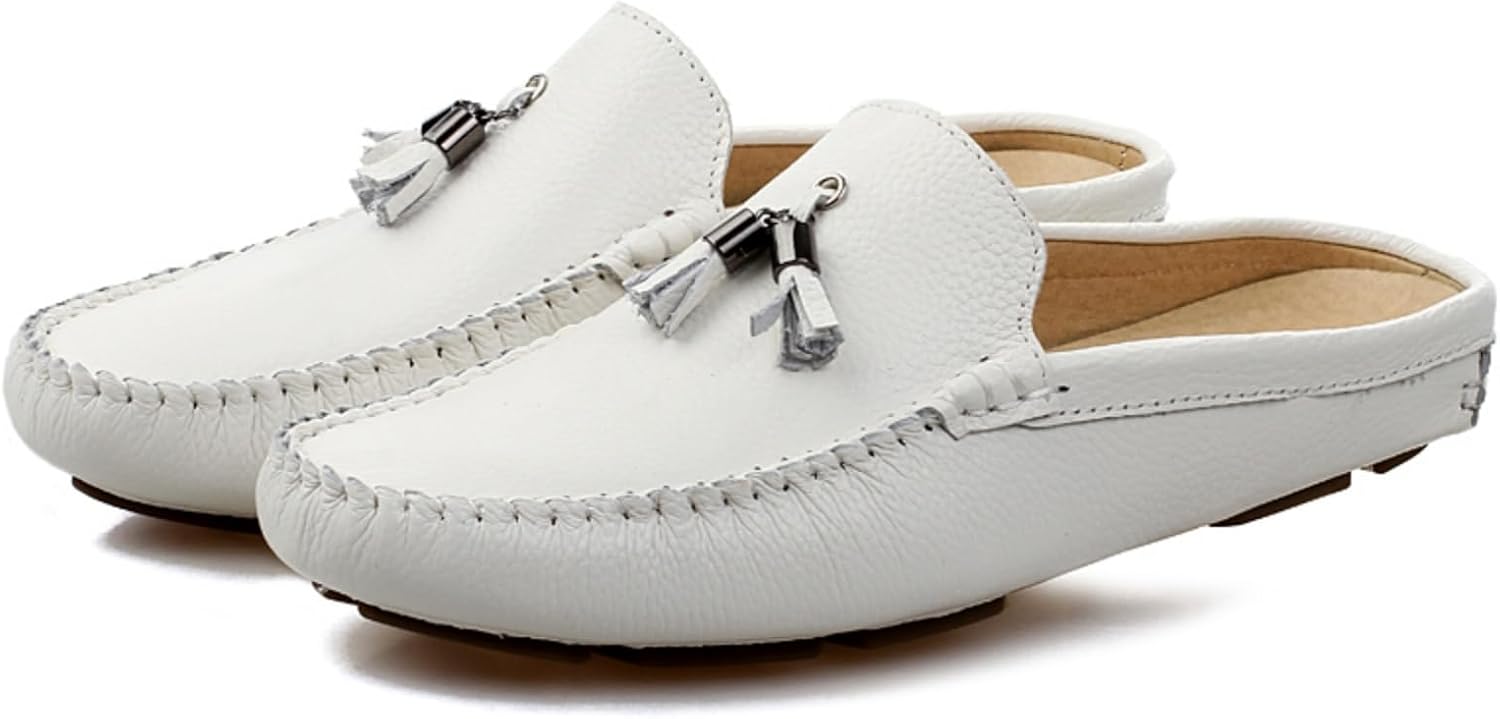 

Мужские мюли Kpdwfms с кисточками из кожи, окрашенной в воде, с шелковыми кисточками, без застежек, для дома и повседневного отдыха, белый