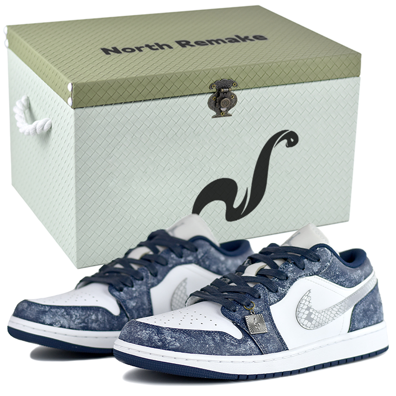 

Jordan Эйр 1 NR Gift Low Top Винтажные баскетбольные кроссовки мужские сине-белые - Ледяной Цветочный Синий Дождь-Подарочная Коробка Премиум 2