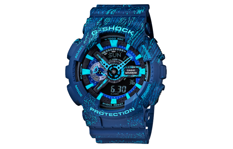 

CASIO Часы Men Liquid Crystal/Analog Dual Display Series 55mm Blue Watch GA-110TX-2A, Blue Dial