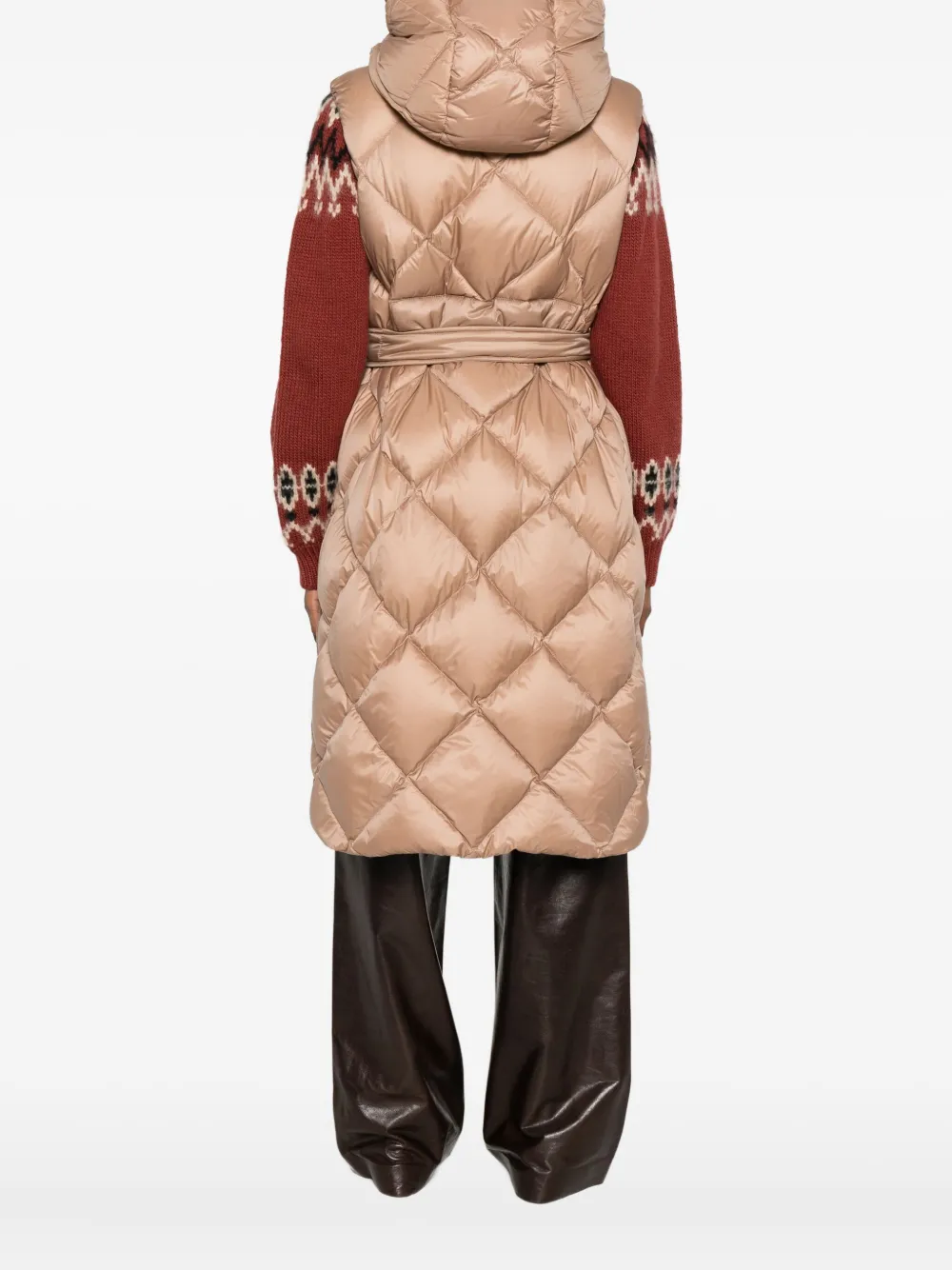 Стёганное пальто с поясом Max Mara, светло-коричневый — фото 4