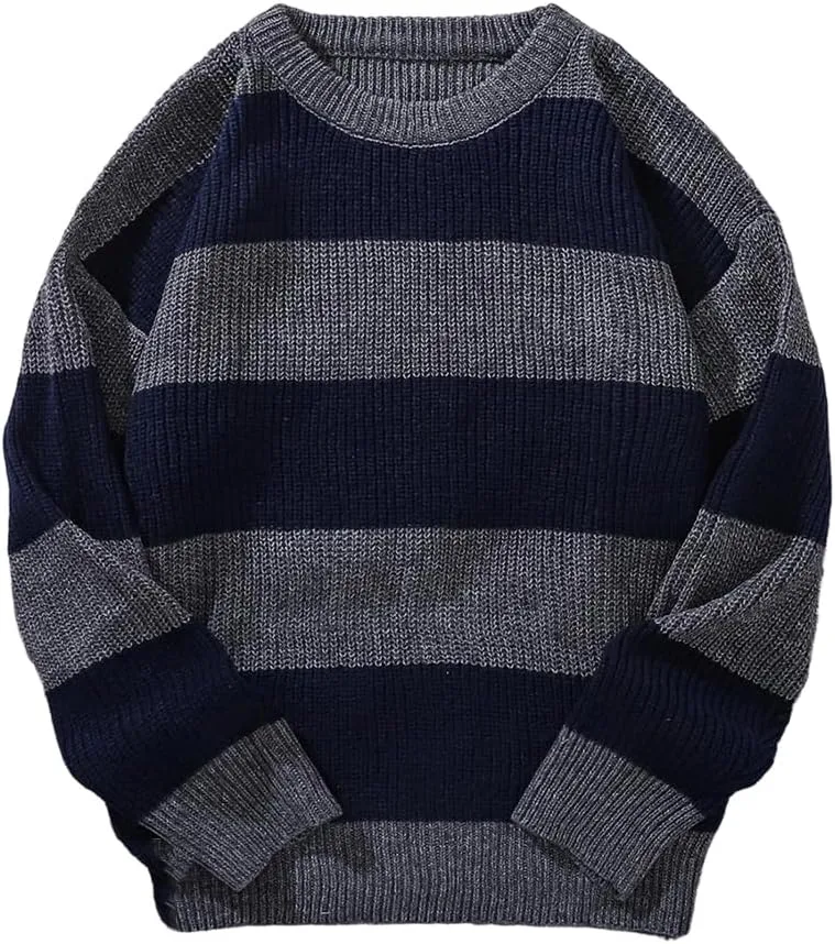 

Мужской полосатый свитер свободного кроя с круглым вырезом