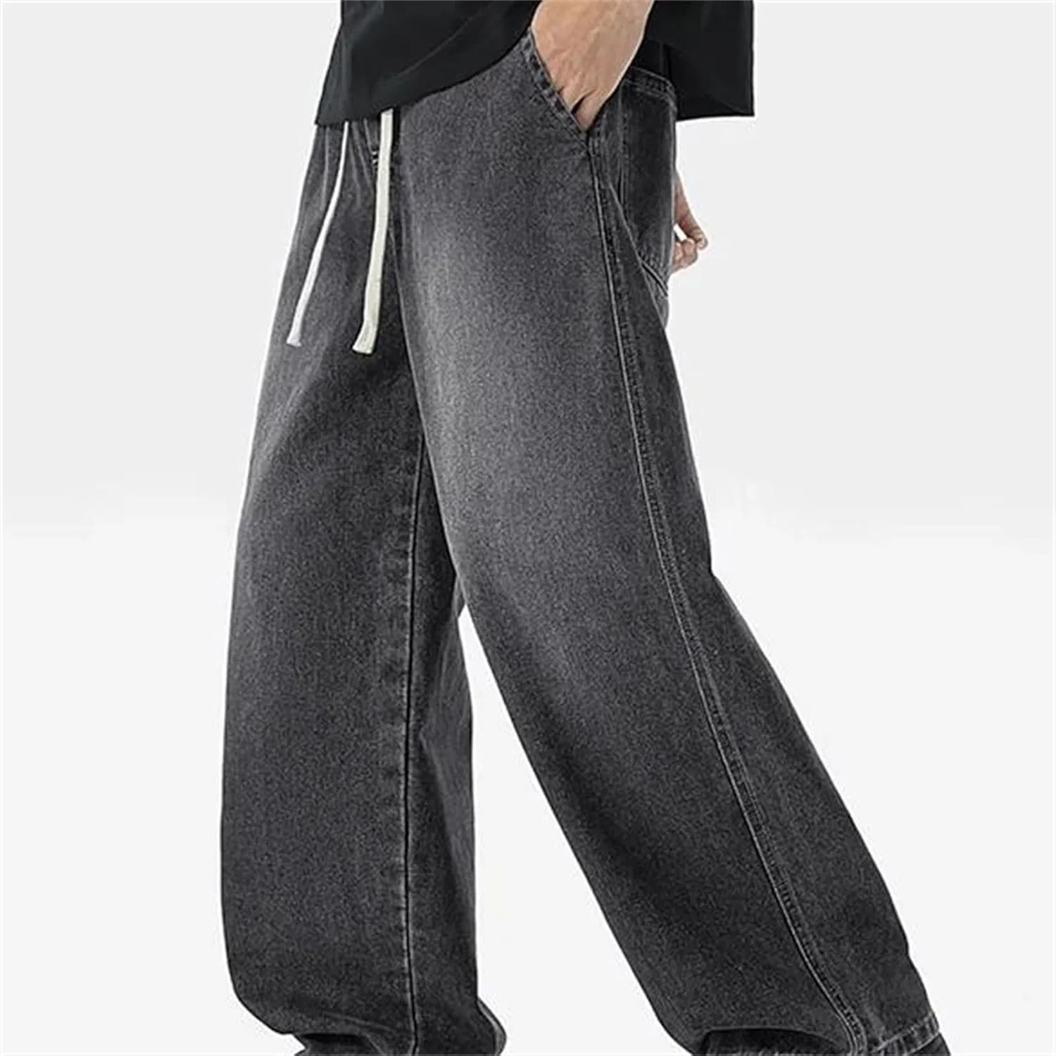 Джинсы свободные, Men's Loose Wide-Leg Jeans, серый — фото 3