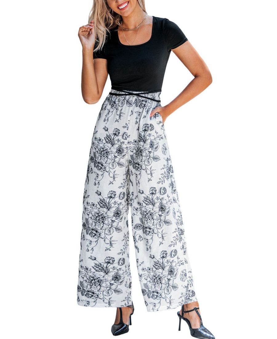 

Женский комбинезон с цветочным принтом и широкими штанинами Cupshe, Black