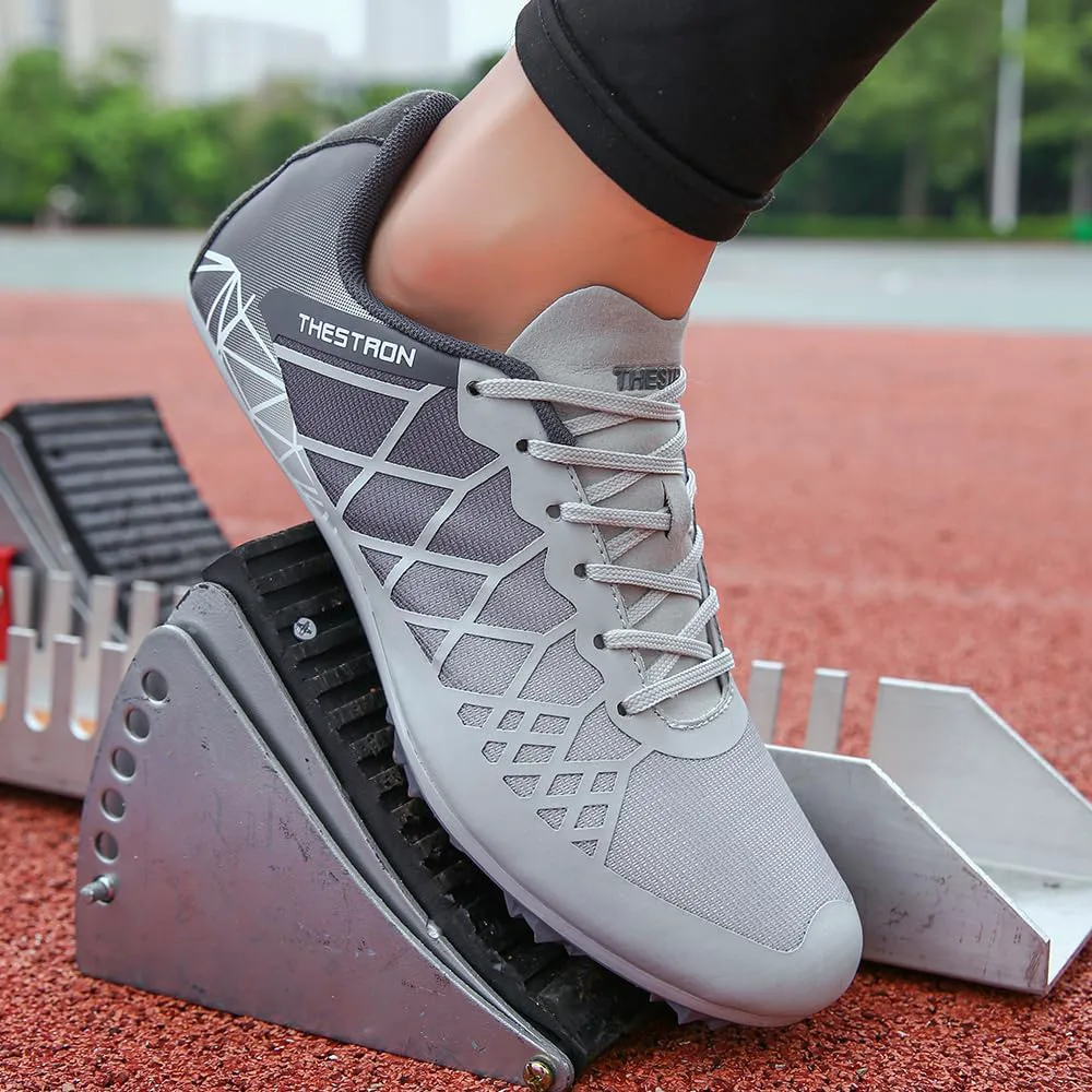 

Профессиональные шиповки THESTRON для легкой атлетики для мужчин, женщин и детей, дышащие кроссовки для бега, прыжков и спринта, светло-серый