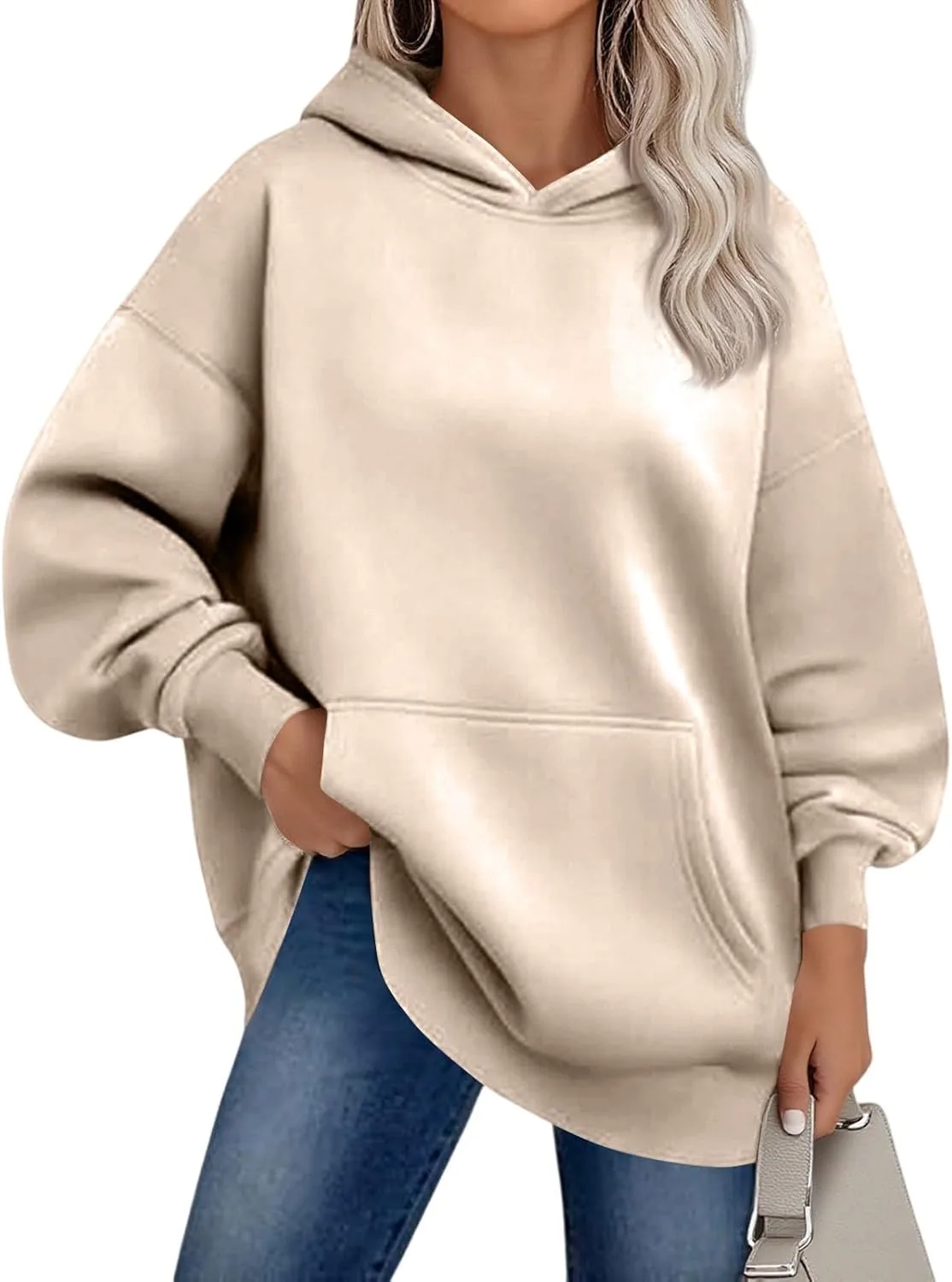 

Толстовка FQZWONG для женщин, оверсайз, с длинным рукавом и карманами