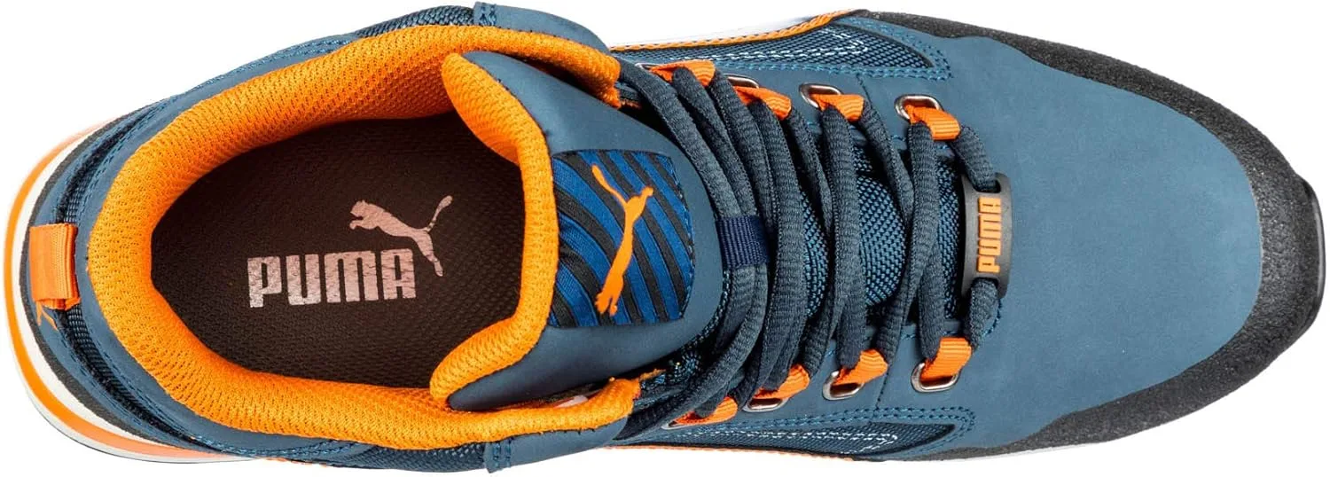 PUMA Safety Cross Twist Mid S3 HRO SRC Отличные ботинки, защитные ботинки с защитным носком. Стекловолокно, защита от электроники, низкое энергопотребление, теплоизоляция, мужские, синий/оранжевый — фото 3