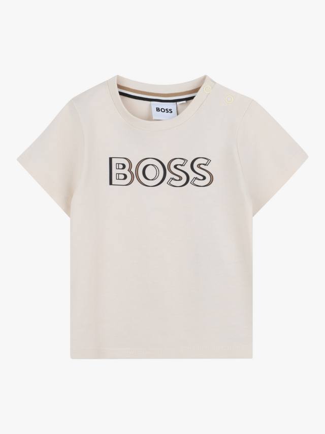 

Детская хлопковая футболка с кнопками и брендированием HUGO BOSS, Sand