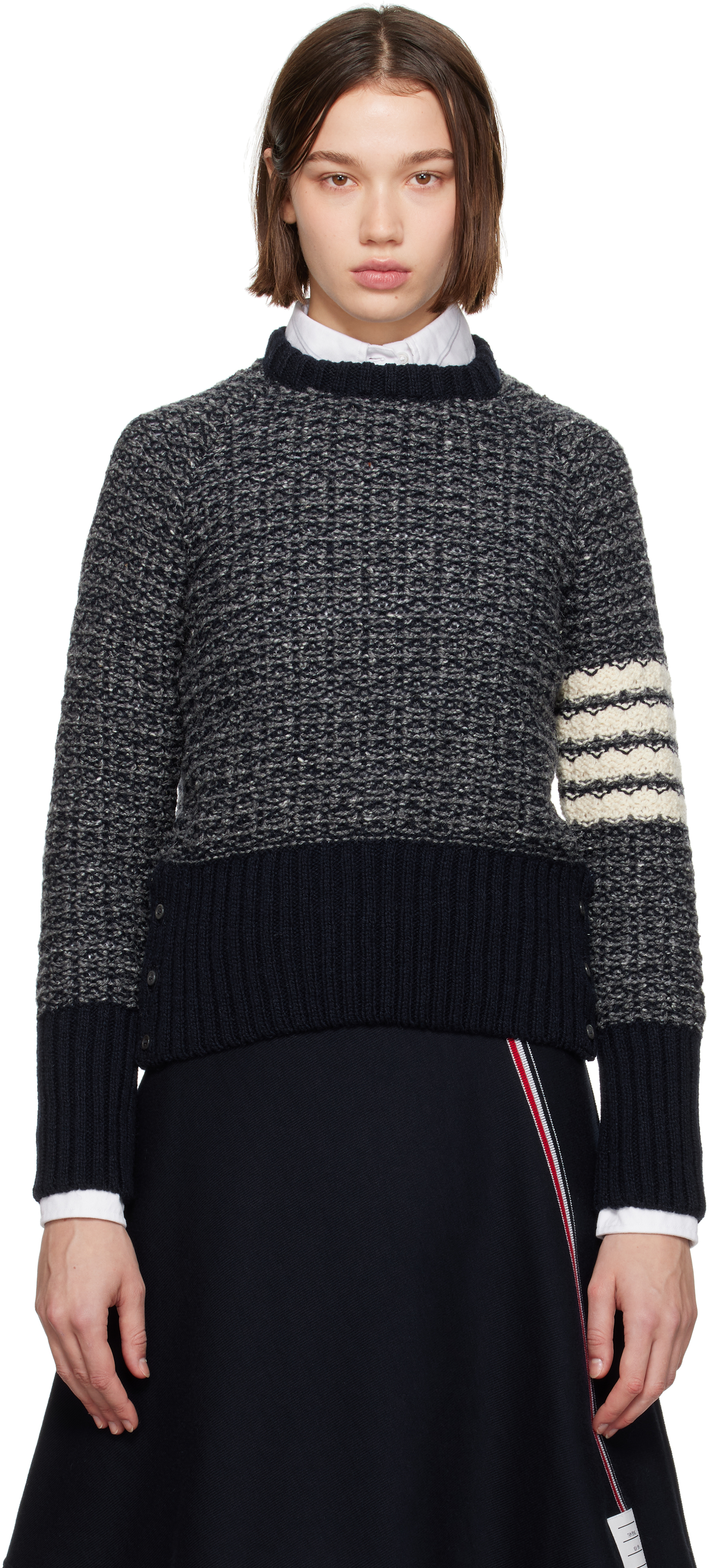 

Свитер с 4-мя полосками, выполненный методом реглан Thom Browne