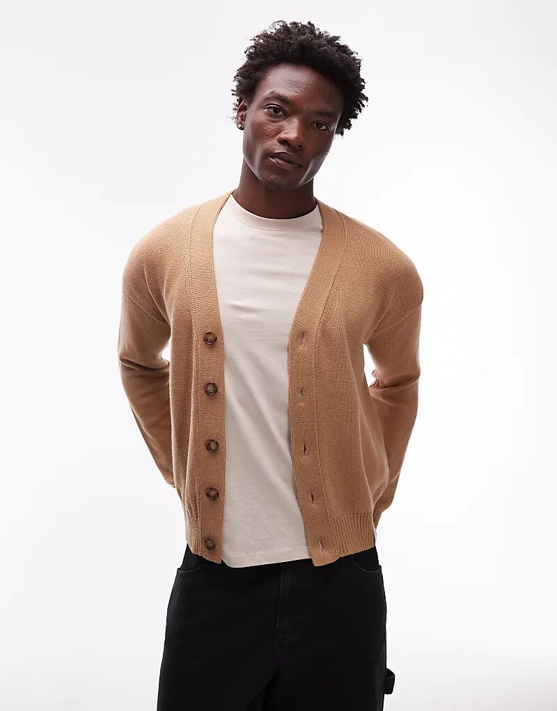 

Кардиган свободного кроя из смеси мериносовой шерсти CAT WWR бежевого цвета с логотипом на спине