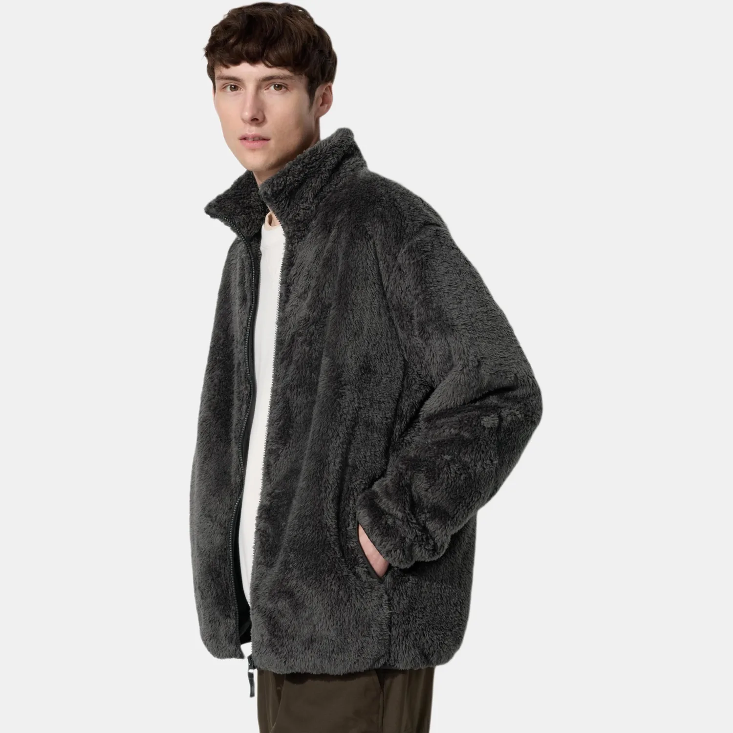 UNIQLO Пальто с бархатистой текстурой унисекс черное — фото 3