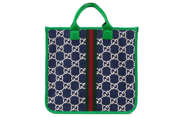 

GUCCI Сумка-шоппер из хлопкового пике в стиле пэчворк, сумка-шоппер, обычная детская, темно-синяя/зеленая