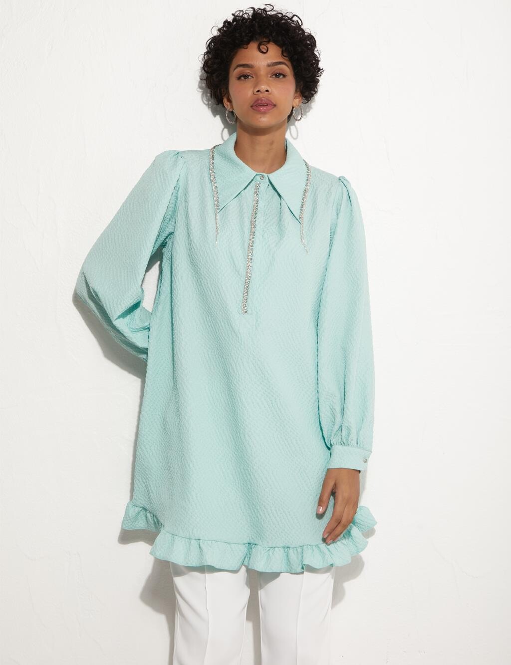 

Туника с тиснением и декором Stone Green Nile Green Kayra