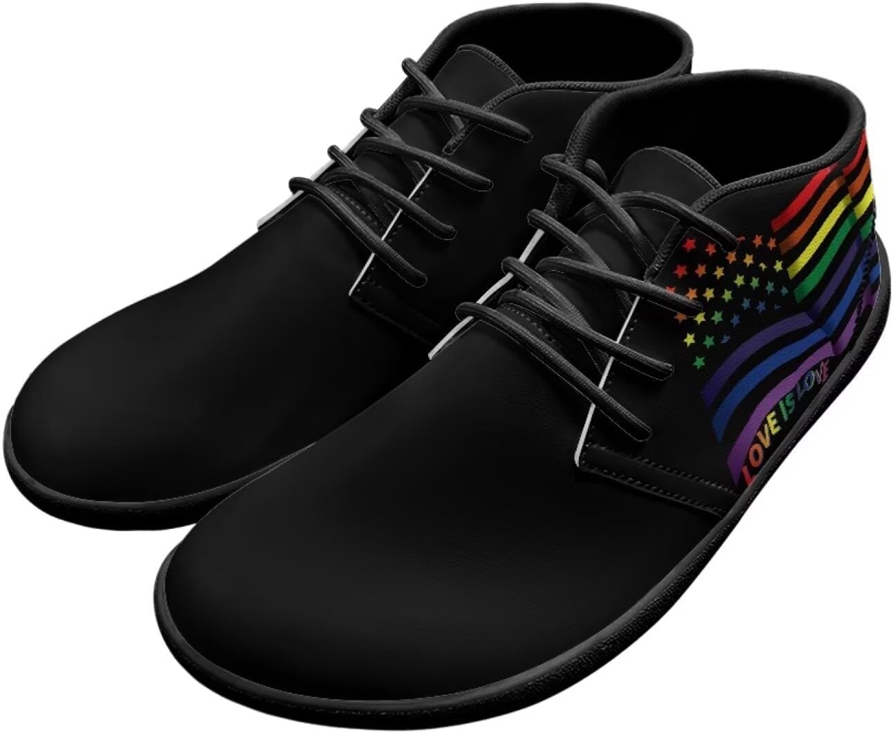 

Кожаные мужские кроссовки Forchrinse White Horse с красивым небом, для повседневной ходьбы и вождения, повседневные кожаные шнурованные туфли, средние ботинки Чукка, легкие, Rainbow Us Flag