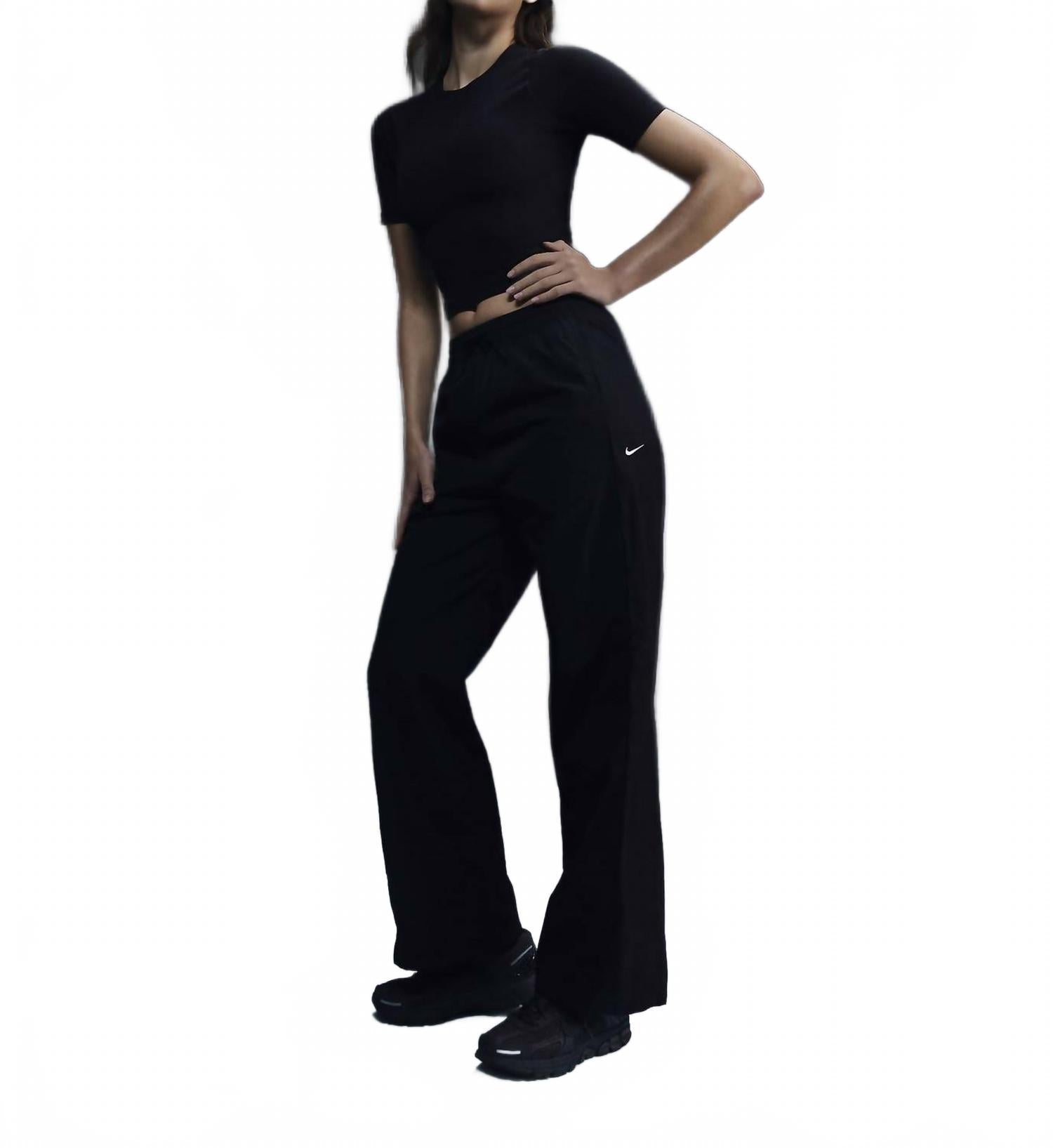 

Женские брюки с высокой талией и ажурным низом черные Nike