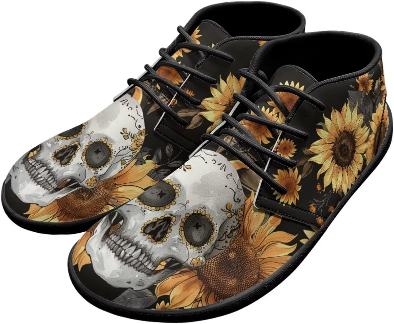 

Мужские кроссовки с черепами на голую ногу, подошва нулевая, противоскользящие, для бега, ходьбы и походов Xixirimido, Sunflower Skull Print