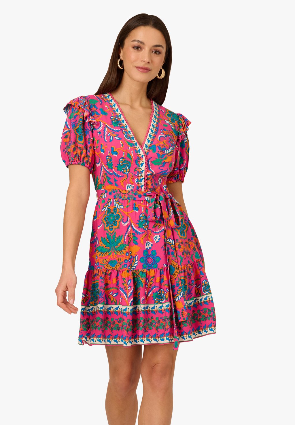 

Платье-рубашка PRINTED SHORT FLOUNCE Adrianna Papell, розовый