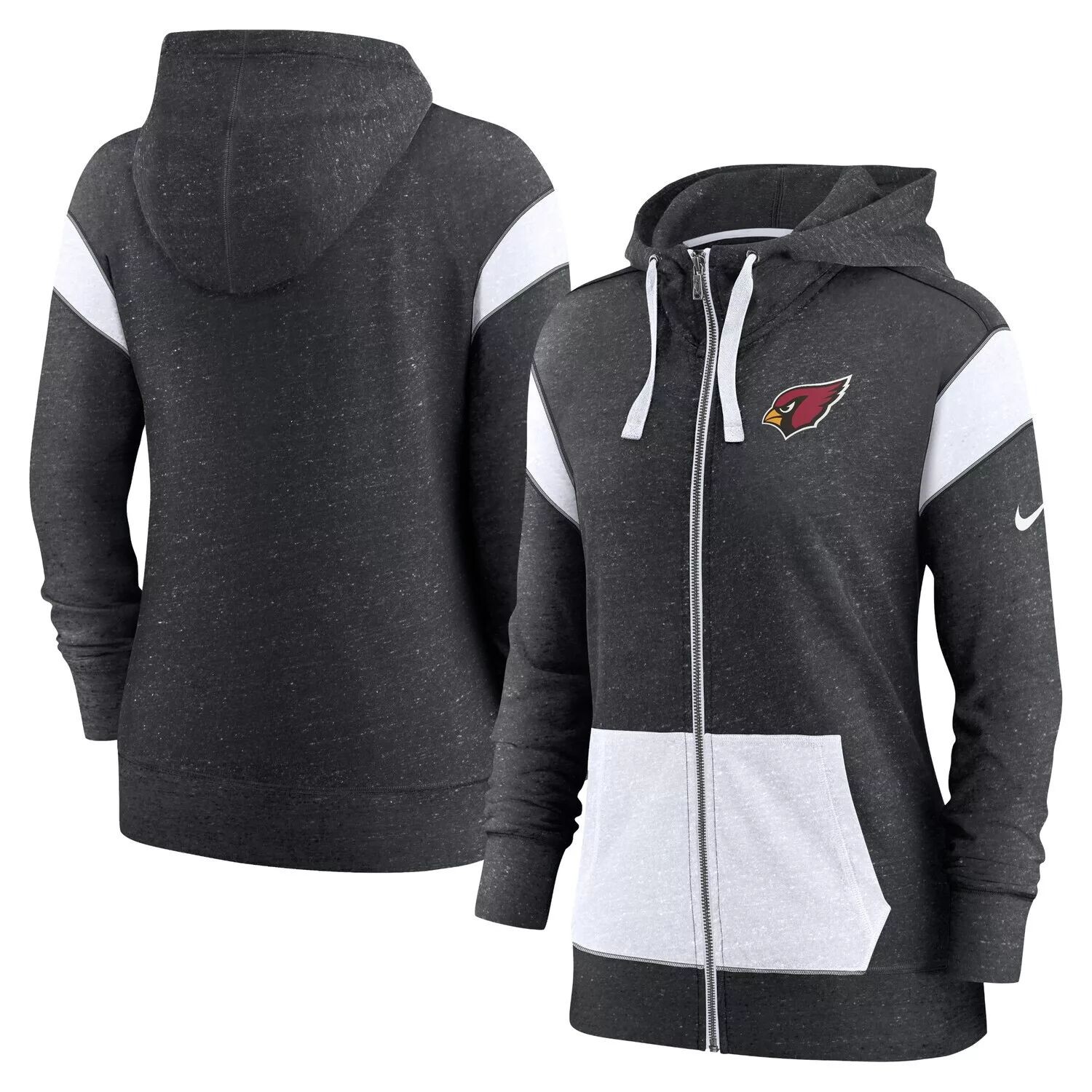 Женская худи с молнией во всю длину Nike Heathered черно-белого цвета Arizona Cardinals Monaco Nike