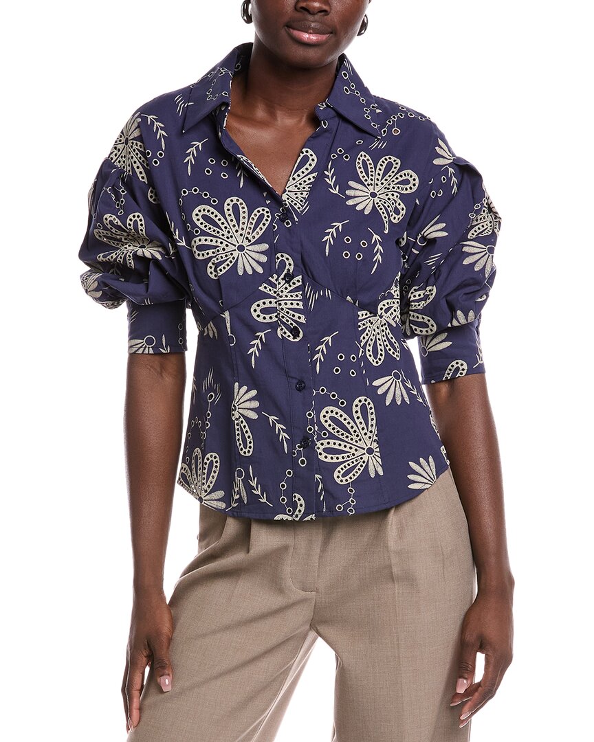 

Вышитая блузка с ажурными вставками Gracia, синий