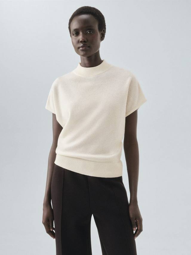 

Топ с высоким воротником Libra из шерстяной ткани Mango, Light Beige