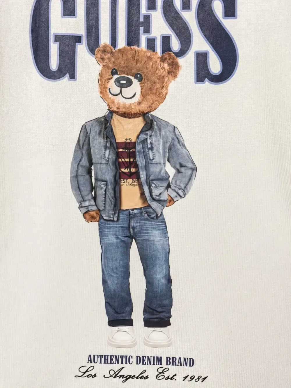 Свитер с принтом медвежонка Guess kids, бежевый — фото 3