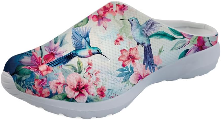 

Садовые сабо Forchrinse с милым принтом лапок собак, нескользящие обувь для шеф-поваров, медсестер и врачей, сандалии для мужчин и женщин, Hummingbird Hibiscus