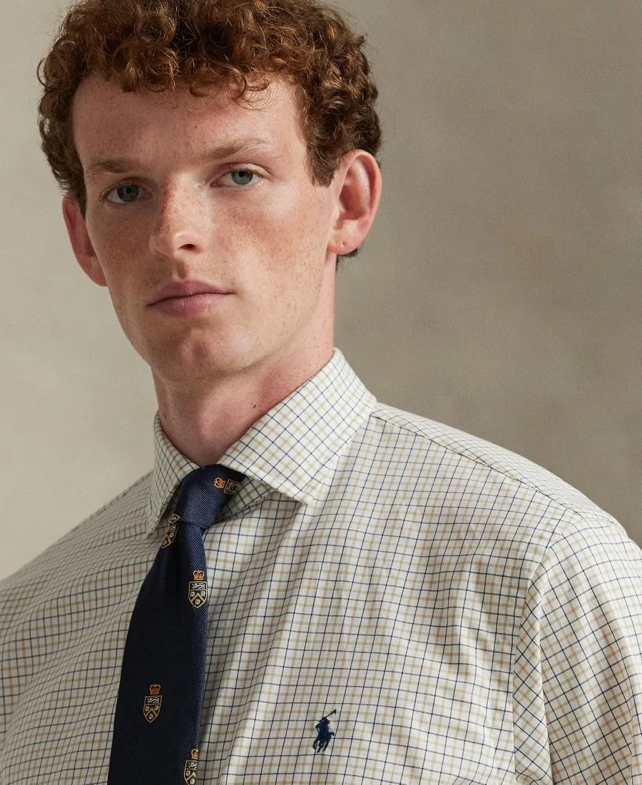 Мужская облегающая эластичная рубашка Polo Ralph Lauren, белый coastal бежевый мультиколор — фото 3
