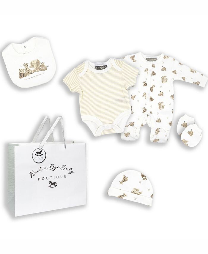 

Подарок Furry Besties Layette для мальчиков и девочек в сетчатой сумке, набор из 5 предметов Rock-A-Bye Baby Boutique, мультиколор