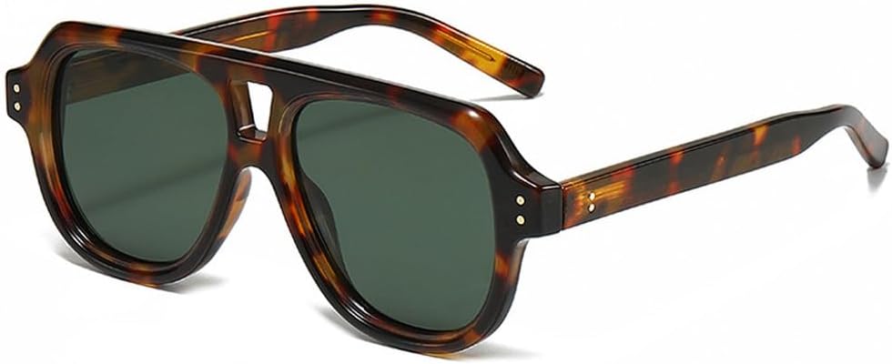 

Винтажные поляризованные мужские квадратные солнцезащитные очки с двойной перемычкой, модные женские солнцезащитные очки с заклепками, желто-синие, UV400 WNCKSQ, Leopard Dark Green