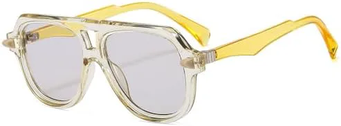 

Модные квадратные зеленые солнцезащитные очки для женщин и мужчин с двойной перемычкой, солнцезащитные очки с защитой от УФ-излучения UV400 MTZJH, Yellow Light Grey