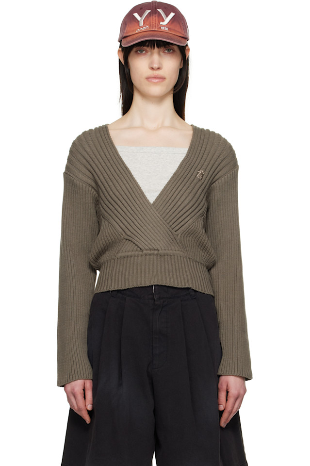 

Ребристый свитер с перекрестными узорами Open Yy, серый