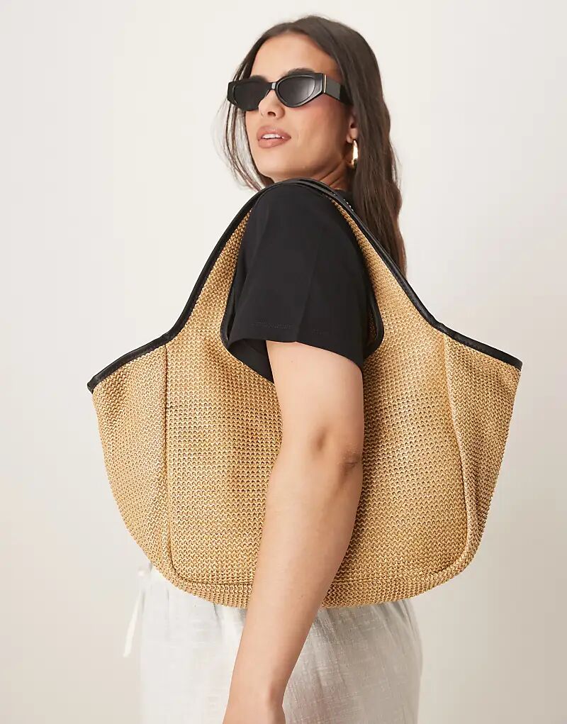 

Соломенная сумка-тоут ASOS DESIGN с кантом натурального цвета