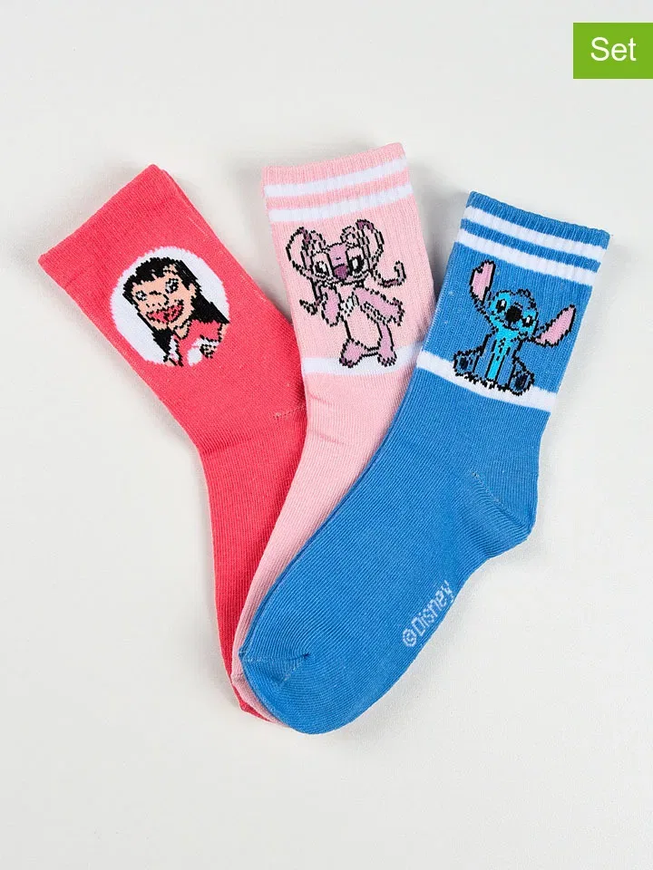 Носки 3-комплект Lilo & Stitch, красный/розовый/синий