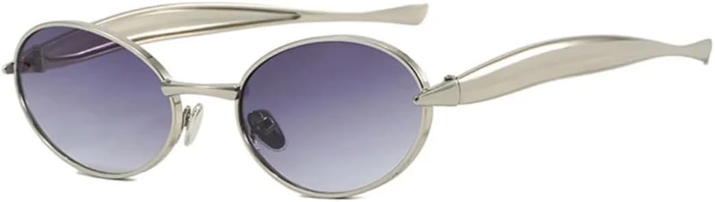 

Винтажные металлические овальные солнцезащитные очки для женщин, модные, в маленькой оправе, с защитой от УФ-излучения UV400, в стиле ретро-панк, для активного отдыха VVTWSSW, Silver-gray