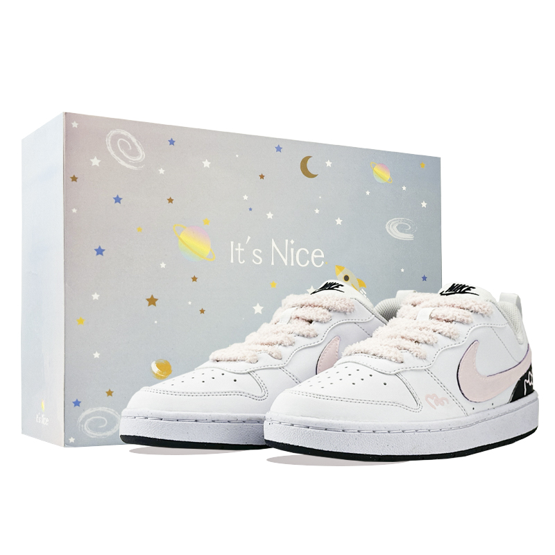 

Nike Детские кроссовки для скейтбординга Court Borough, устойчивые к истиранию, белые, розовые, подростковые