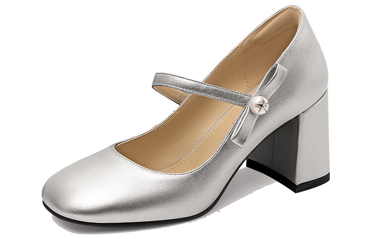 

Туфли Мэри Джейн женские серебряный Lily Wei, цвет Silver【Heel height 7cm】